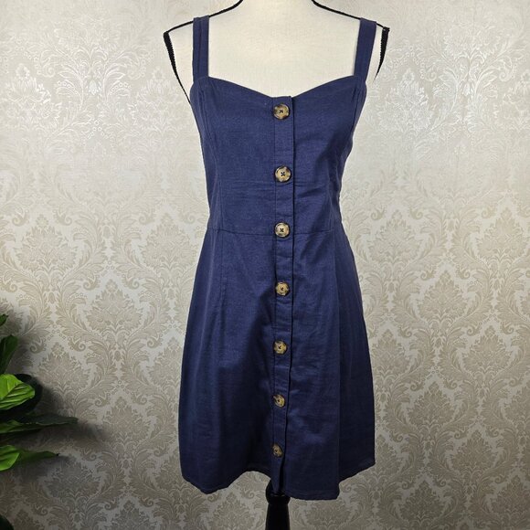 Abercrombie & Fitch Size Medium 100% Cotton Navy Blue Button Front Tank Dress - Picture 1 of 13